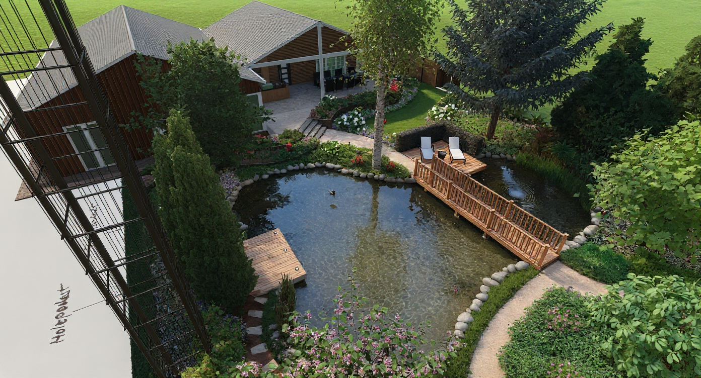 CAD-Entwurf Garten mit Teich.